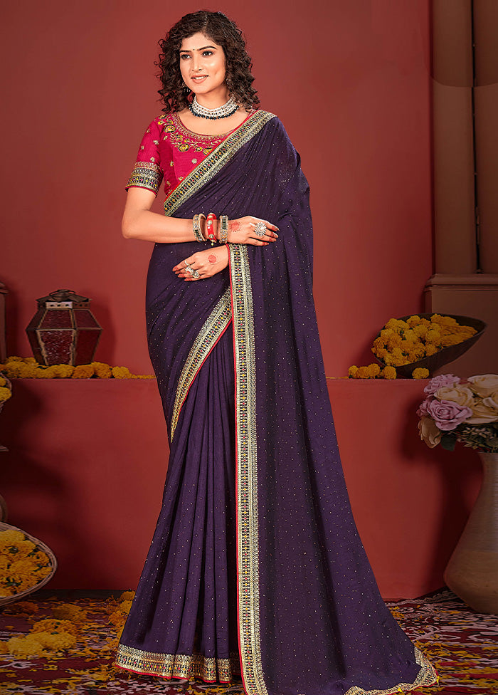 Purple Spun Silk Saree With Blouse Piece