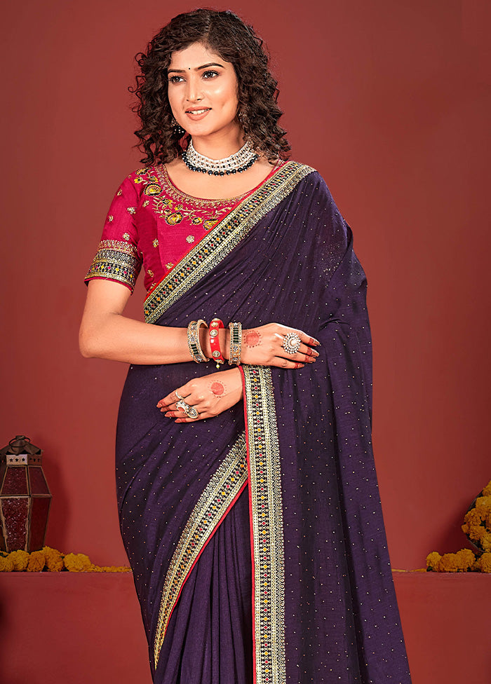 Purple Spun Silk Saree With Blouse Piece