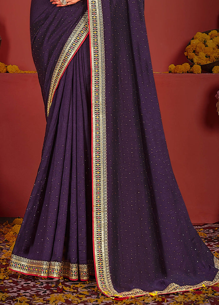 Purple Spun Silk Saree With Blouse Piece