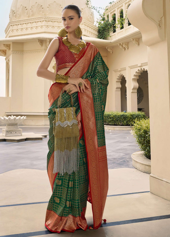 Green Banarasi Silk Saree With Blouse Piece