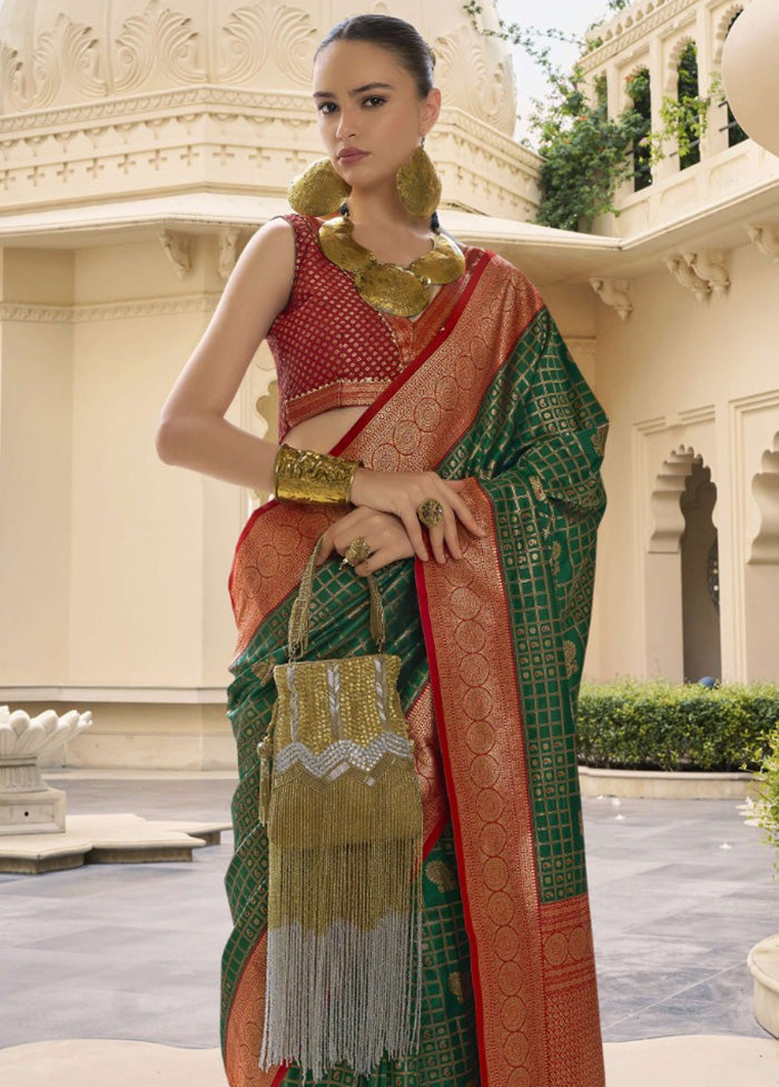 Green Banarasi Silk Saree With Blouse Piece