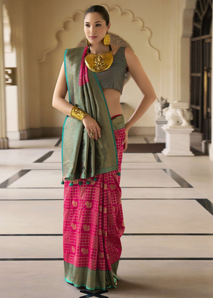 Rani Banarasi Silk Saree With Blouse Piece