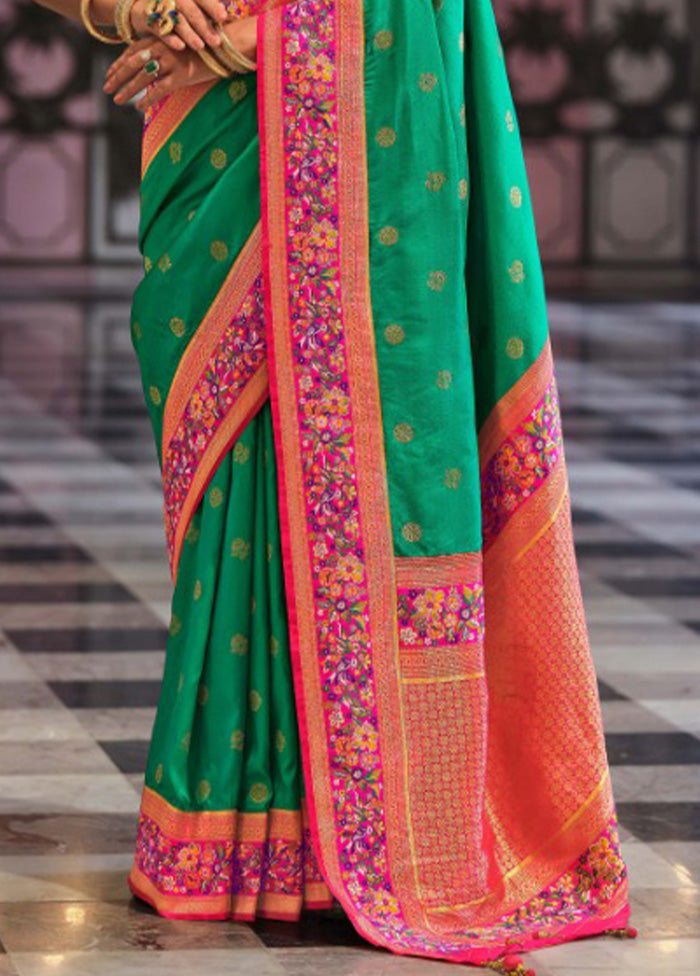 Rama Green Banarasi Silk Saree With Blouse Piece