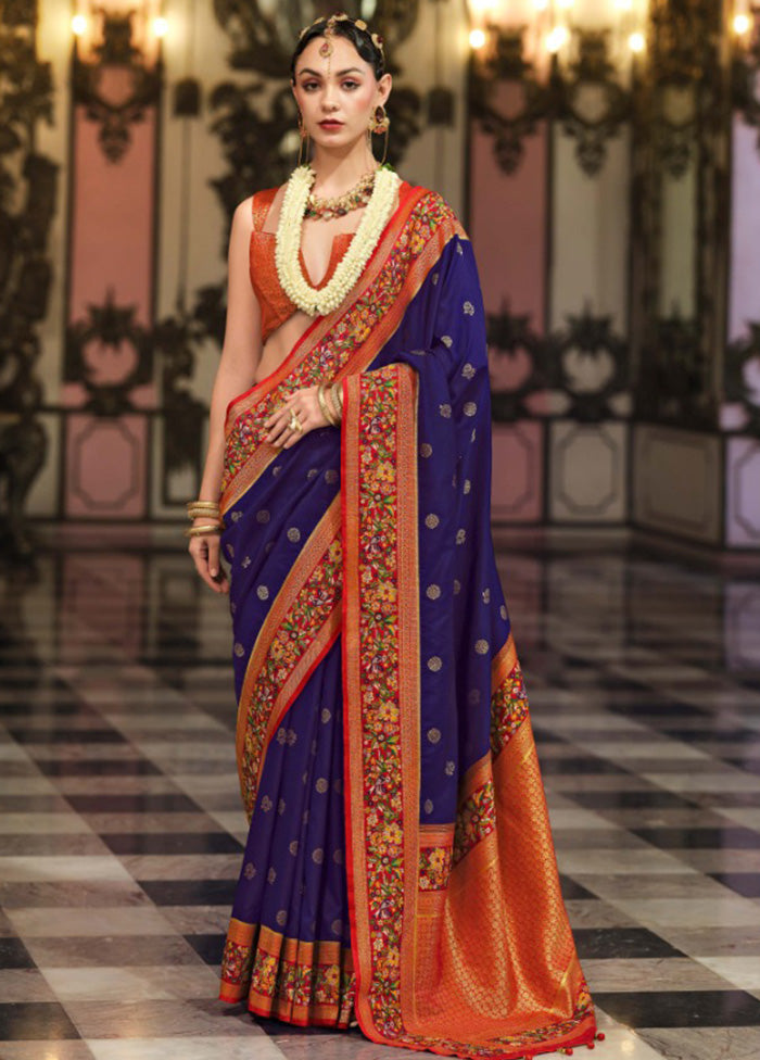 Purple Banarasi Silk Saree With Blouse Piece