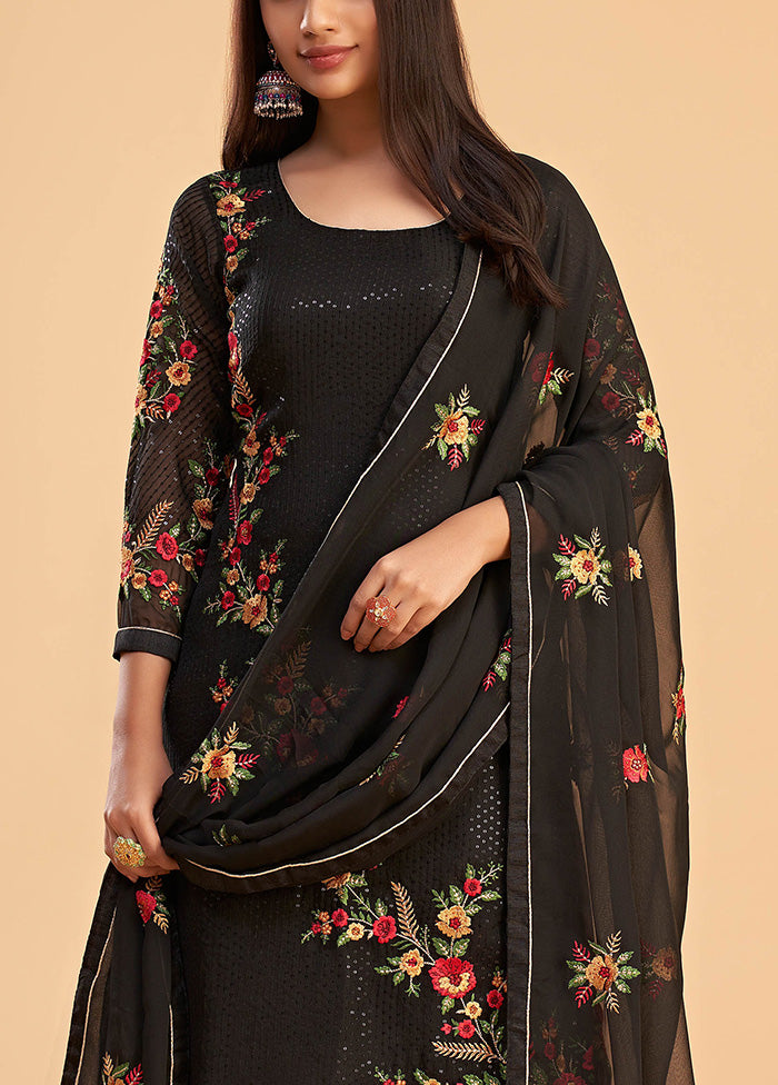 3 Pc Black Semi Stitched Georgette Suit Set