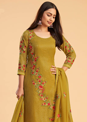 3 Pc Mustard Semi Stitched Georgette Suit Set