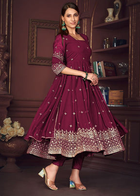 3 Pc Dark Pink Semi Stitched Georgette Suit Set