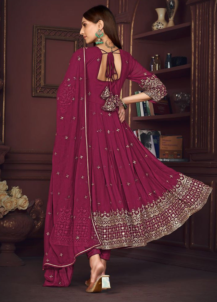 3 Pc Dark Pink Semi Stitched Georgette Suit Set