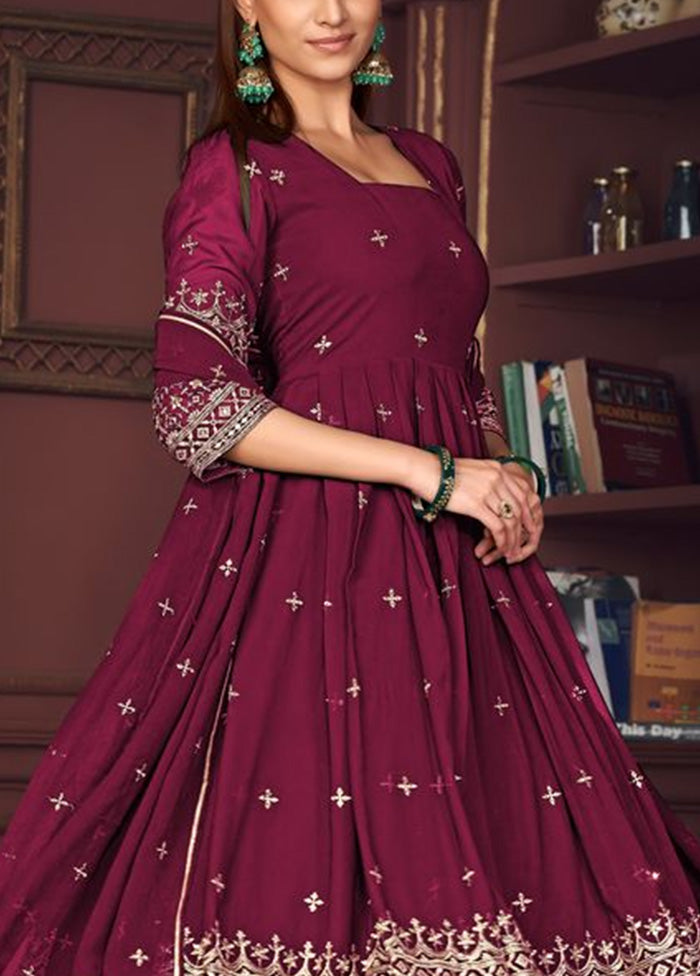 3 Pc Dark Pink Semi Stitched Georgette Suit Set