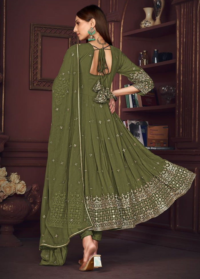 3 Pc Mehendi Semi Stitched Georgette Suit Set