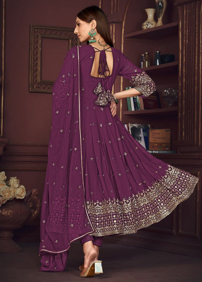 3 Pc Purple Semi Stitched Georgette Suit Set