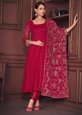 3 Pc Pink Semi Stitched Georgette Suit Set