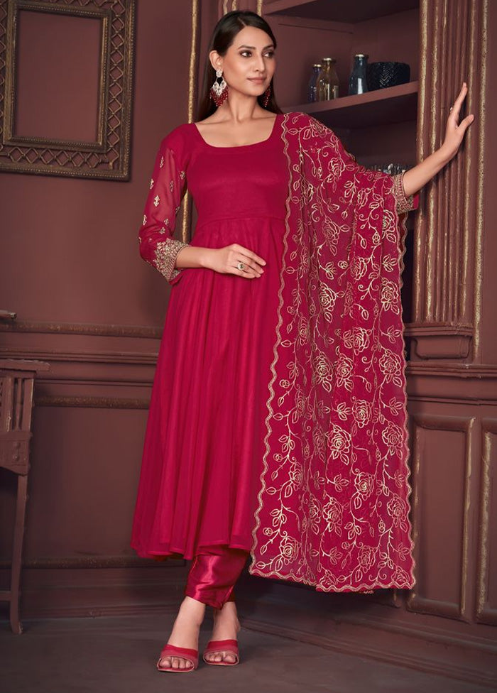 3 Pc Pink Semi Stitched Georgette Suit Set