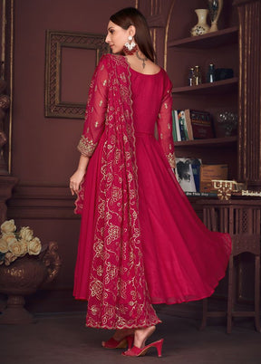 3 Pc Pink Semi Stitched Georgette Suit Set