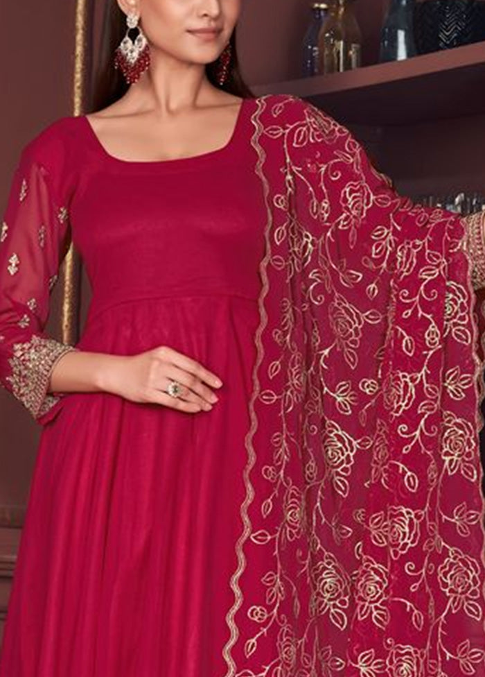 3 Pc Pink Semi Stitched Georgette Suit Set