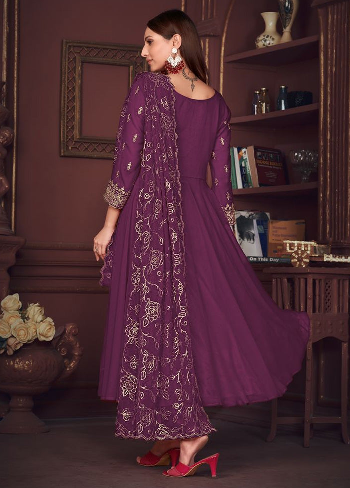 3 Pc Purple Semi Stitched Georgette Suit Set