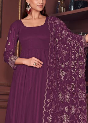 3 Pc Purple Semi Stitched Georgette Suit Set