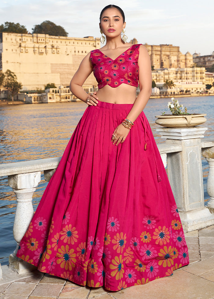 3 Pc Pink Silk Semi Stitched Lehenga Set