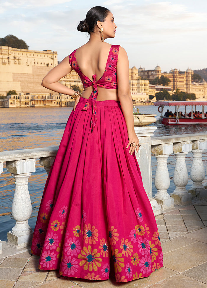 3 Pc Pink Silk Semi Stitched Lehenga Set