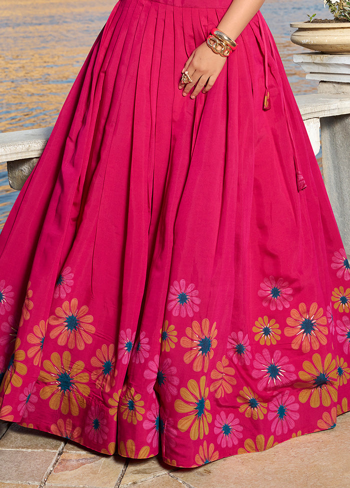 3 Pc Pink Silk Semi Stitched Lehenga Set