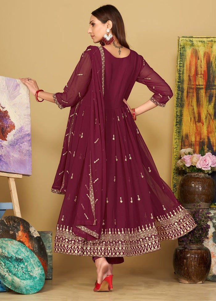 3 Pc Dark Pink Semi Stitched Georgette Suit Set