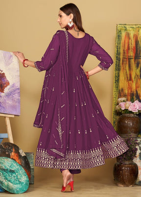 3 Pc Purple Semi Stitched Georgette Suit Set