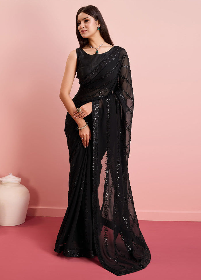 Black Georgette Saree With Blouse Piece