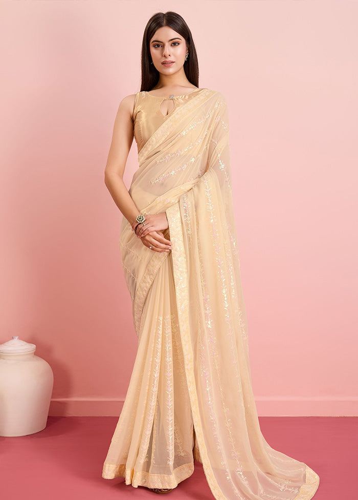 Gold Georgette Saree With Blouse Piece