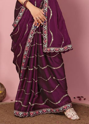 Wine Spun Silk Saree With Blouse Piece