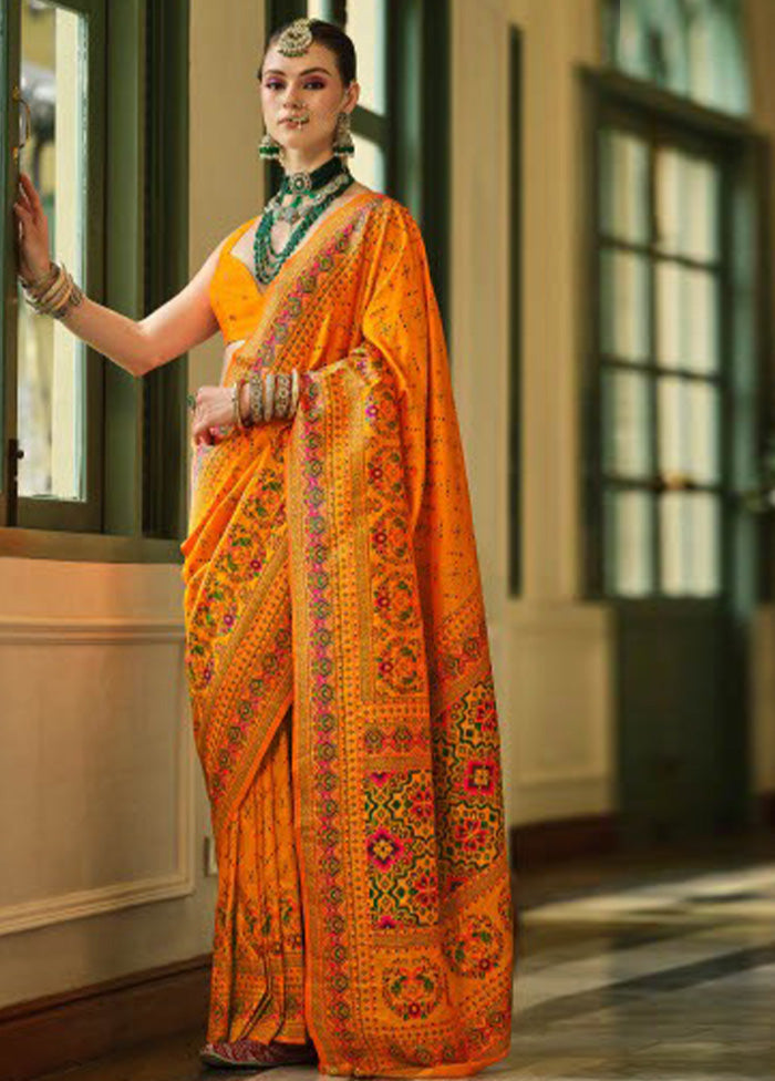 Mustard Banarasi Silk Saree With Blouse Piece