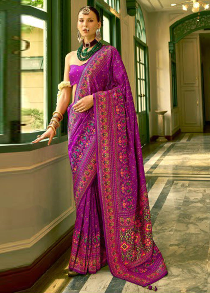 Purple Banarasi Silk Saree With Blouse Piece