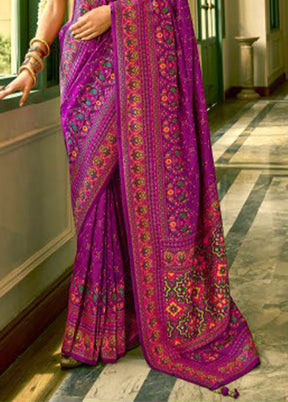 Purple Banarasi Silk Saree With Blouse Piece