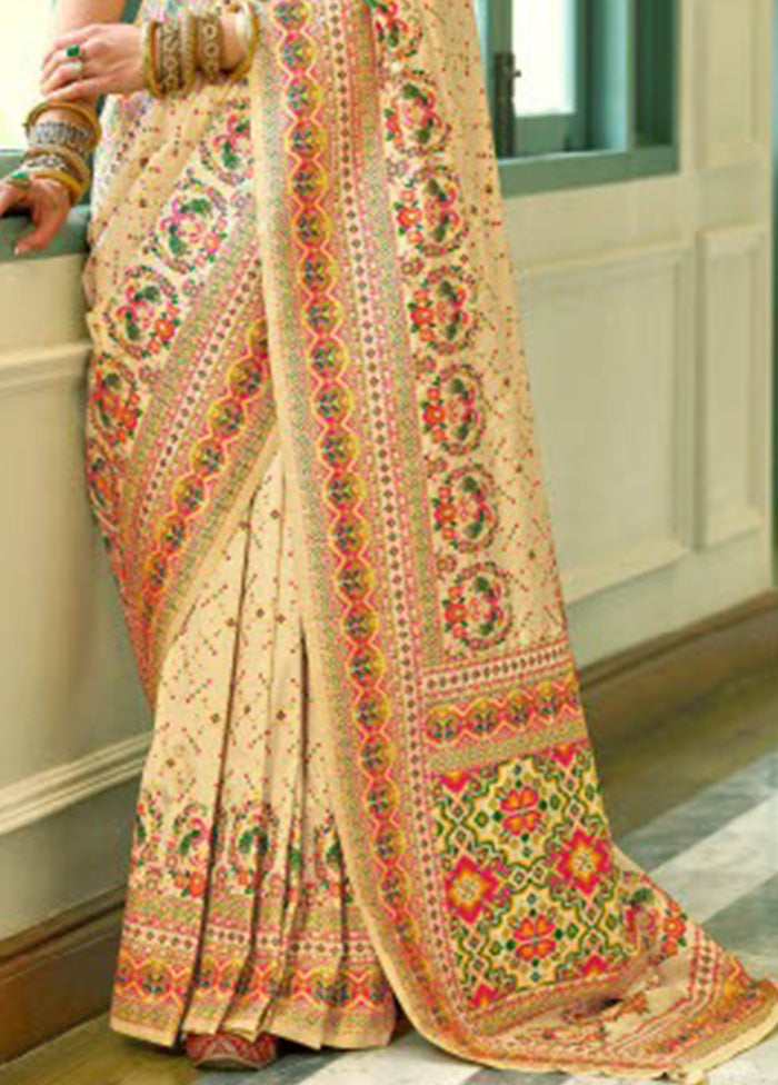 Cream Banarasi Silk Saree With Blouse Piece