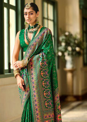 Green Banarasi Silk Saree With Blouse Piece