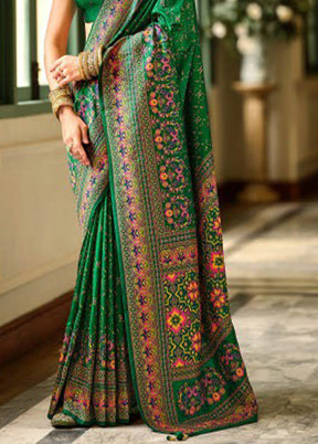 Green Banarasi Silk Saree With Blouse Piece