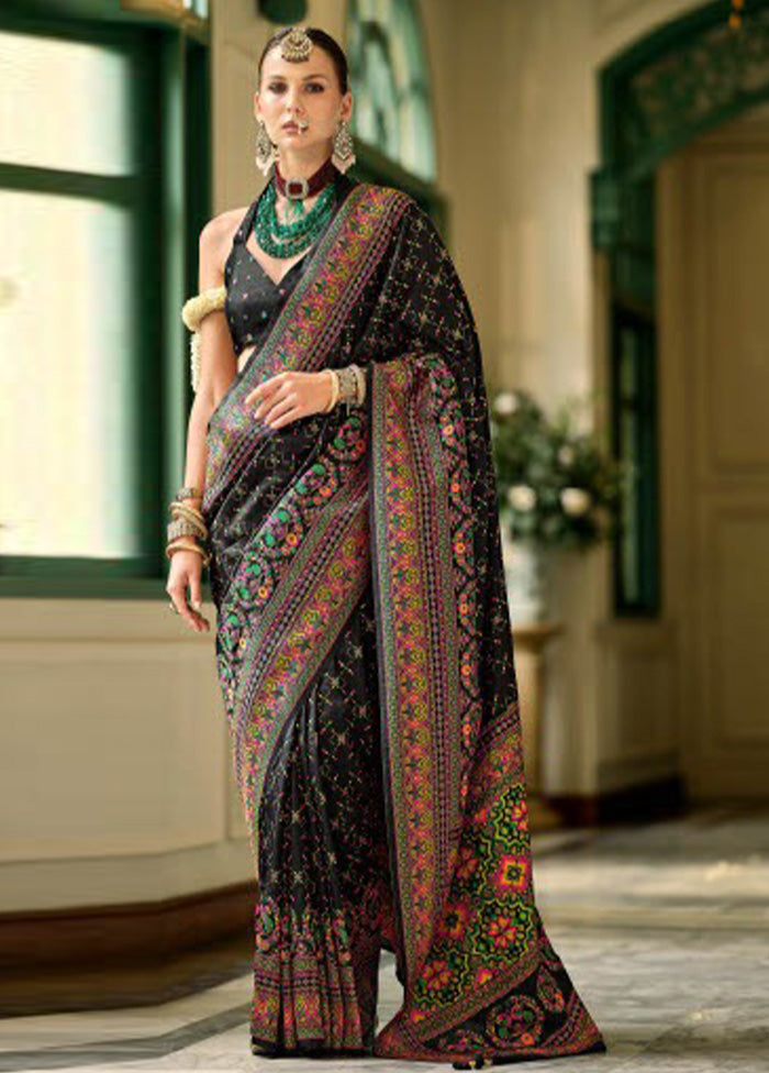 Black Banarasi Silk Saree With Blouse Piece