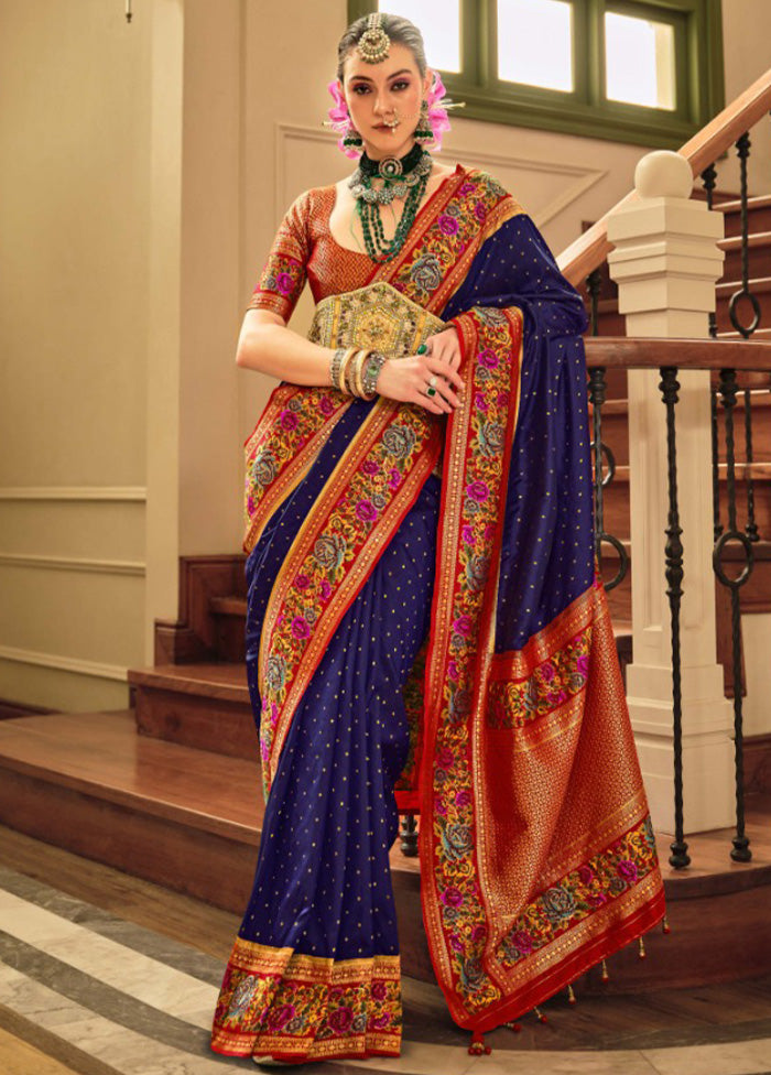 Royal Blue Banarasi Silk Saree With Blouse Piece