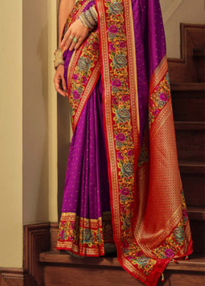 Purple Banarasi Silk Saree With Blouse Piece