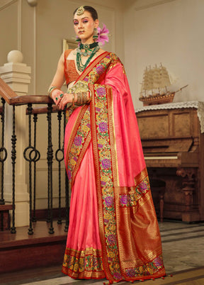 Light Pink Banarasi Silk Saree With Blouse Piece