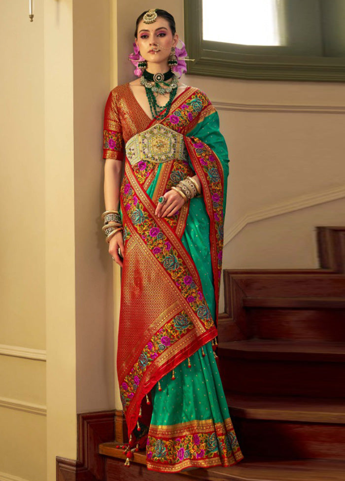 Rama Banarasi Silk Saree With Blouse Piece