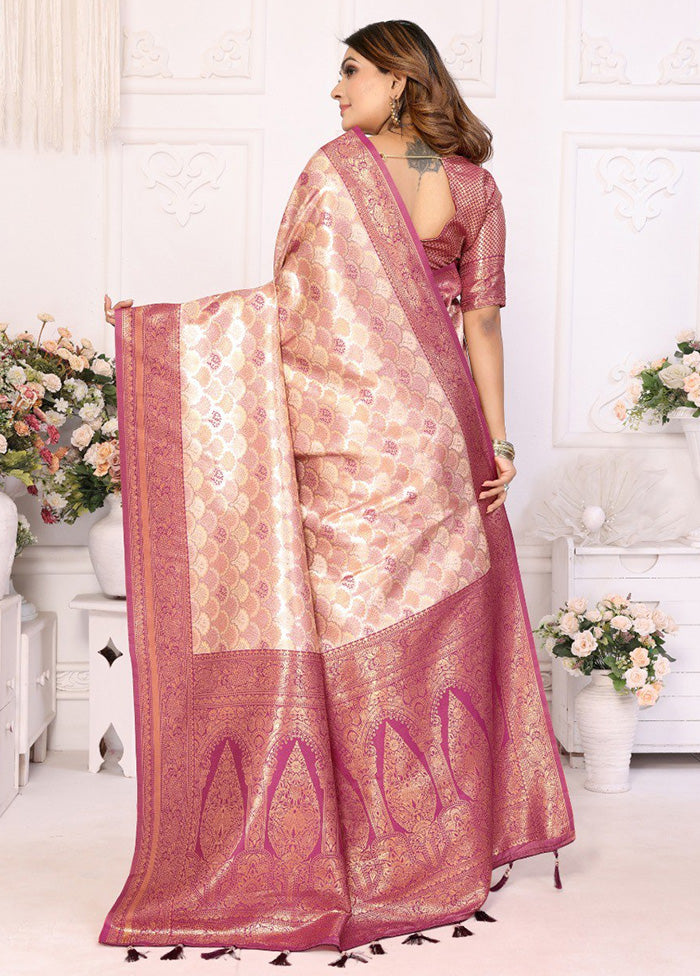 Cream Banarasi Silk Saree With Blouse Piece