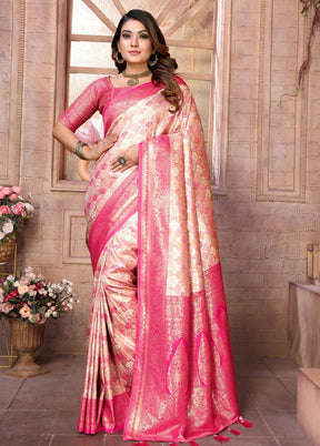 Cream Banarasi Silk Saree With Blouse Piece