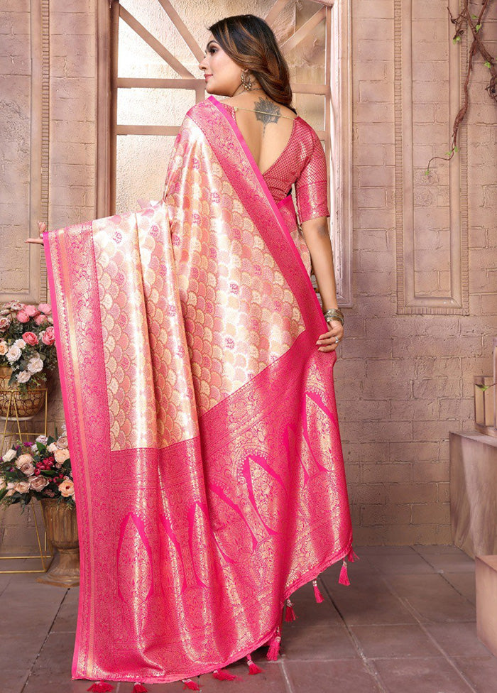 Cream Banarasi Silk Saree With Blouse Piece