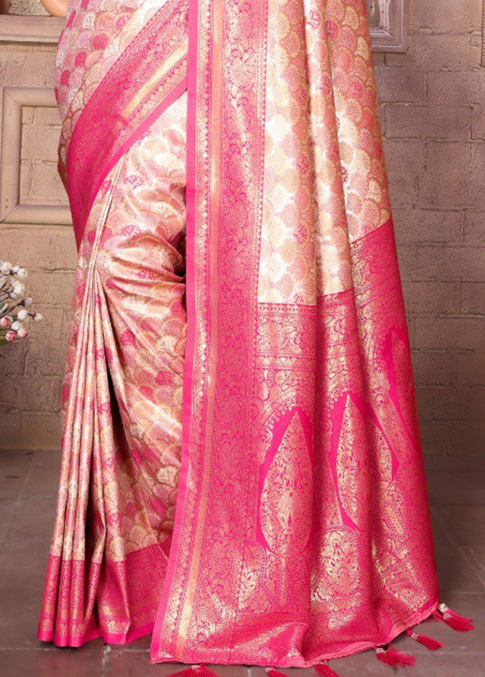 Cream Banarasi Silk Saree With Blouse Piece