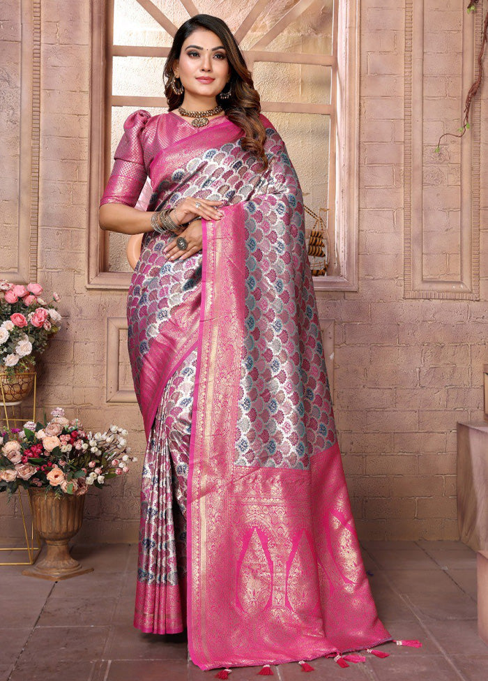 Multicolor Banarasi Silk Saree With Blouse Piece