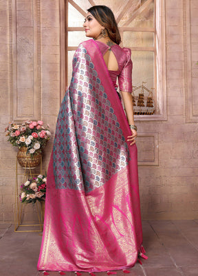 Pink Banarasi Silk Saree With Blouse Piece