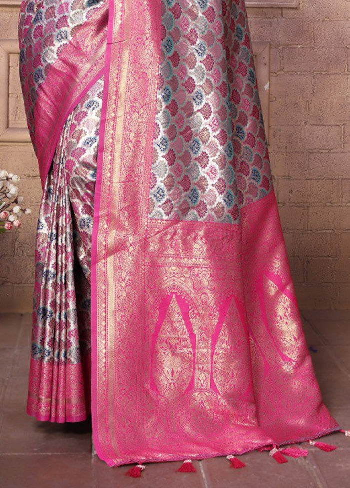 Pink Banarasi Silk Saree With Blouse Piece