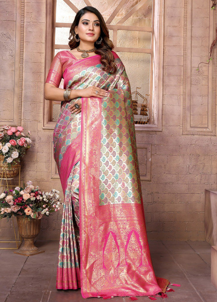 Multicolor Banarasi Silk Saree With Blouse Piece