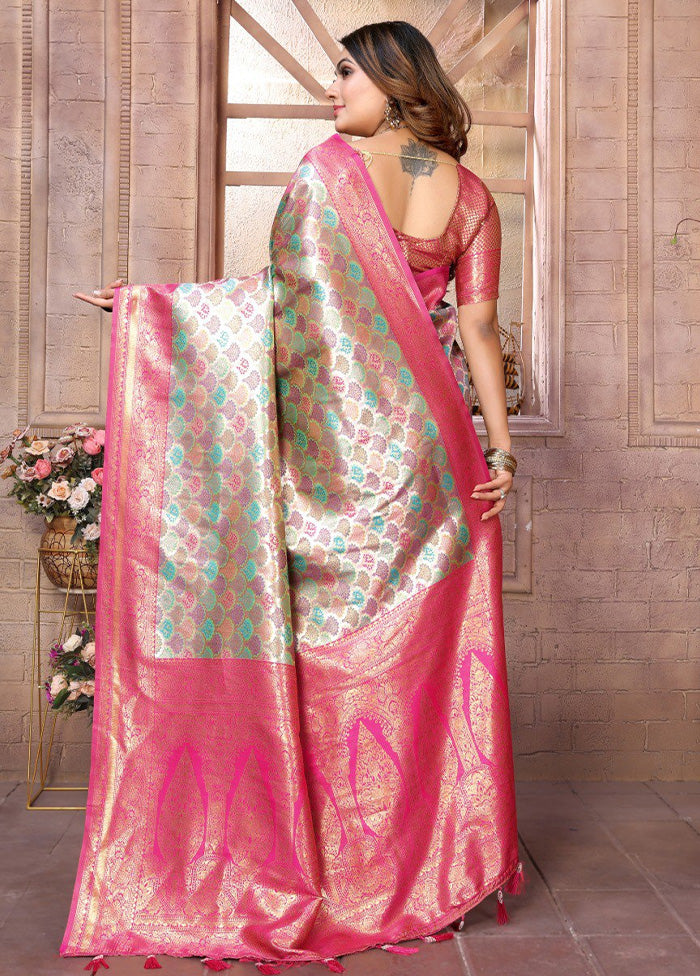 Multicolor Banarasi Silk Saree With Blouse Piece