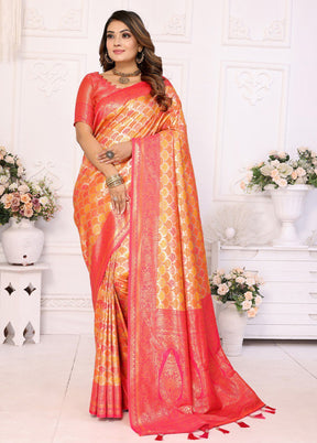 Yellow Banarasi Silk Saree With Blouse Piece